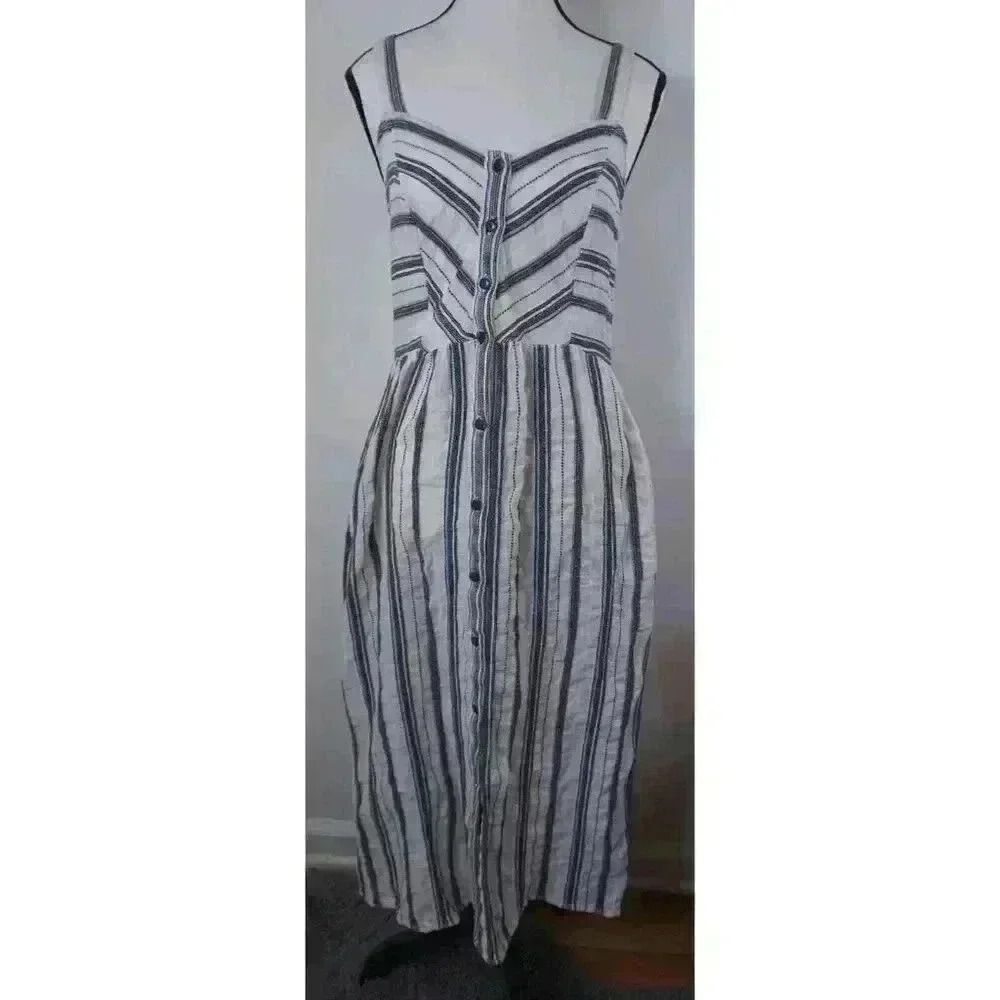 Zara Striped Sleeveless Button-Up Wide-Strap Dress, Size XS - Picture 3 of 16